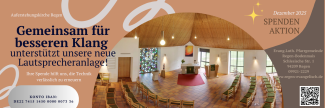 Spendenaufrufplakat für neue Lautsprecheranlage mit Kontoinfo