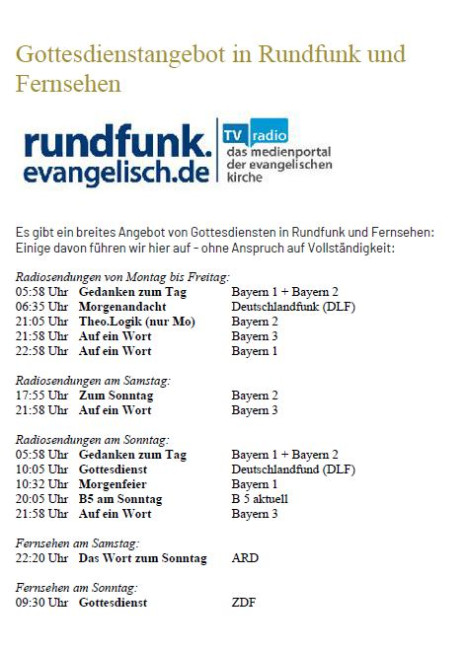 Gottesdienstangebote in Rundfunk und Fernsehen